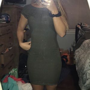 olive green drop back tight dress